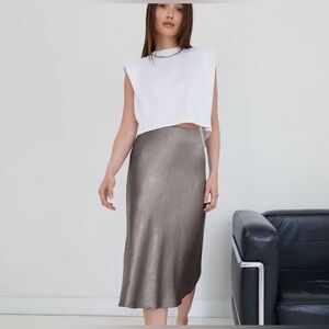 Aritzia Babaton Slip Midi Skirt in Pewder Grey